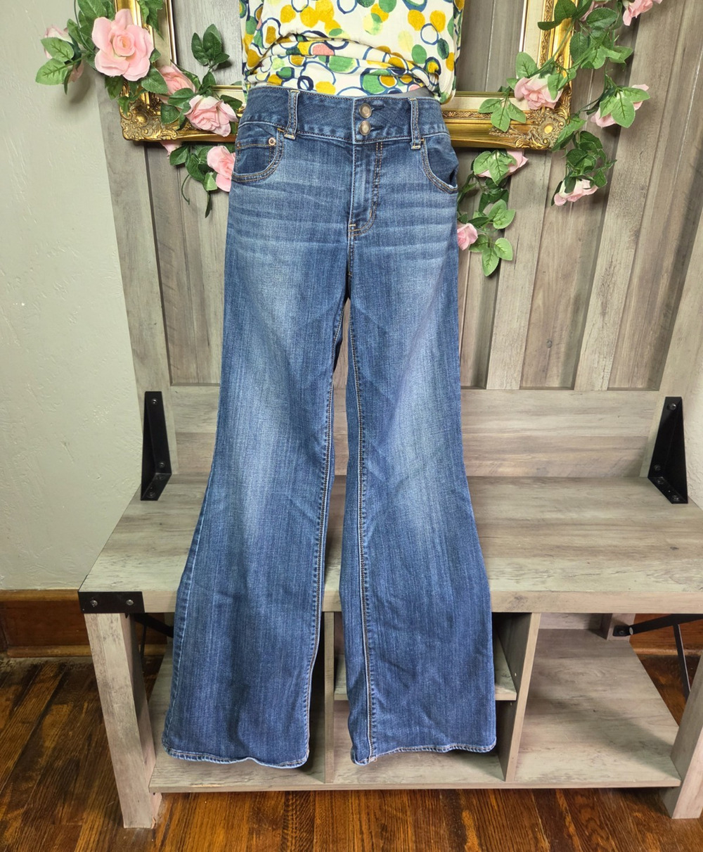 American Eagle Artist Flare Jeans Womens 12 Blue Low Rise Bootcut Y2K Denim